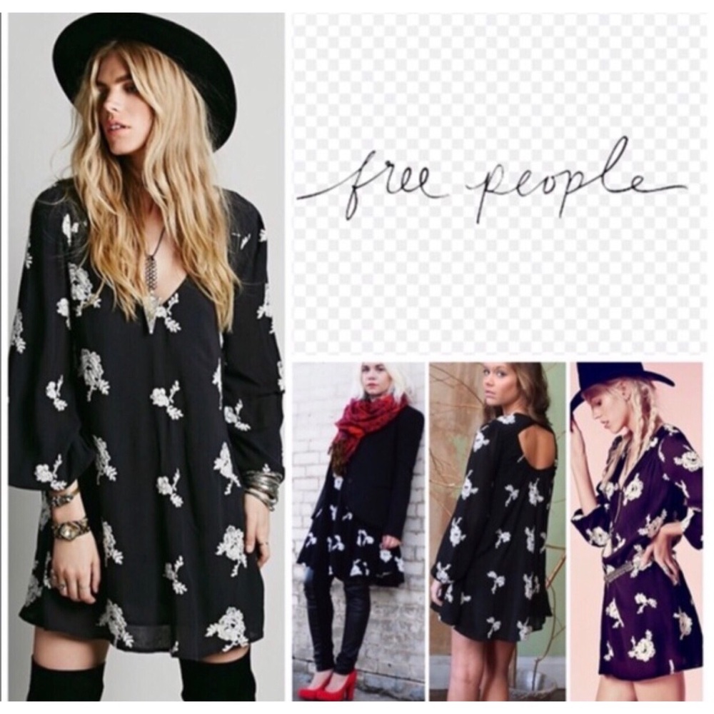 Free People Long Sleeve Floral Embroidered Dress
